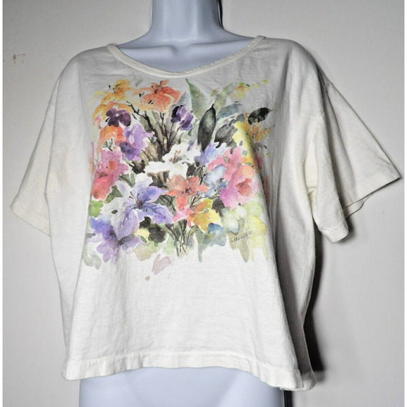 Vtg Soft As A Grape Cropped Tee Large Floral Bouquet Cheverie Short Sleeve 1994 - Picture 3 of 14